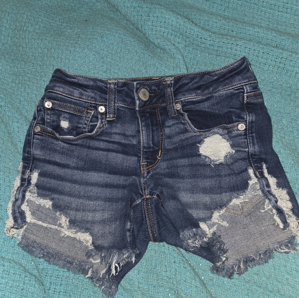 American EAGLE Dark Wash Distressed Denim SHORTS